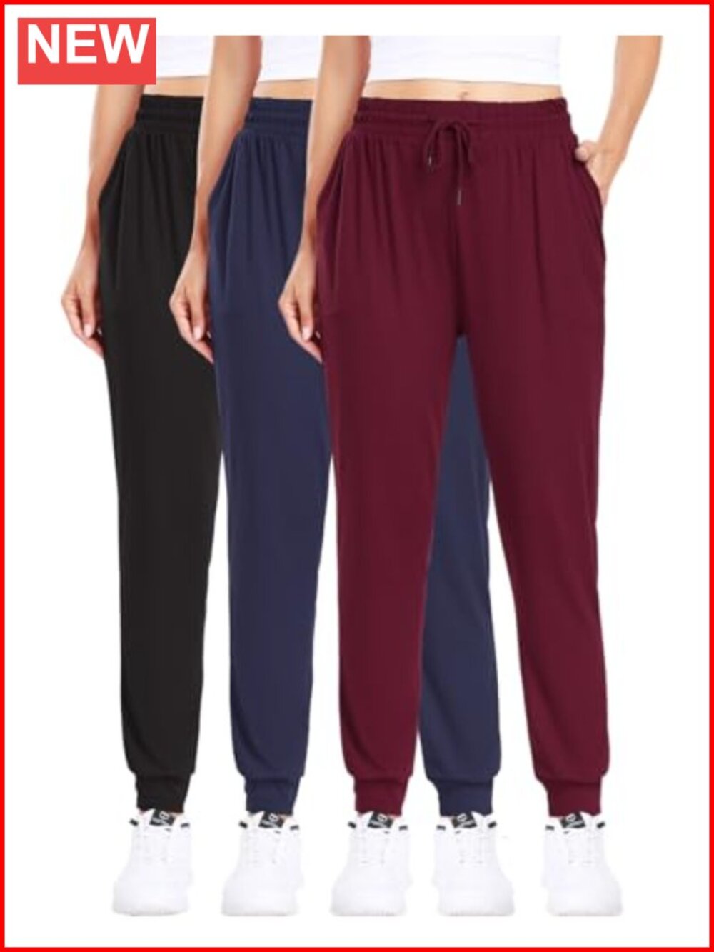 Women's 3-Pack Sweatpants with Pockets Drawstring Joggers Lounge Pants